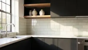 kafelki między szafkami w kuchni